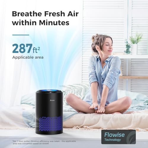 AROEVE Moveable Air Air purifier for Residence and Bed room - Air Cleaner for Smoke, Pollen, Dander, and Odors with Sleep Mode and Pace Management for Workplace and Dwelling Areas