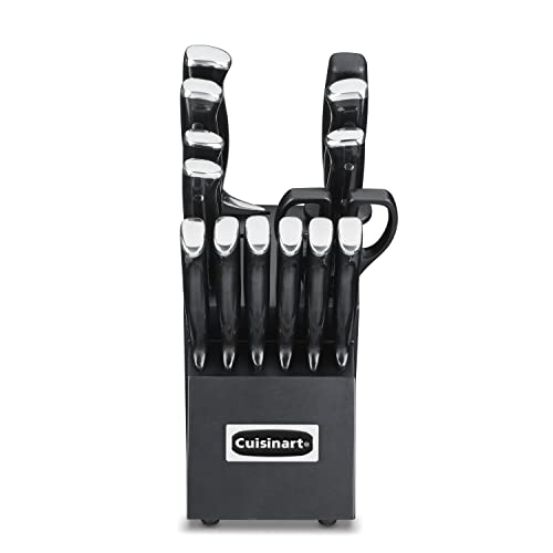 Cuisinart 15-Piece Knife Set with Block - Excessive Carbon Stainless Metal, Solid Triple Rivet Design, Black - Mannequin C77BTR-15PBK