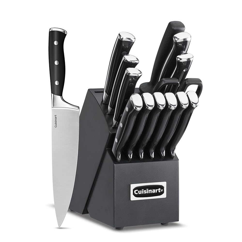 Cuisinart 15-Piece Knife Set with Block – Excessive Carbon Stainless Metal, Solid Triple Rivet Design, Black – Mannequin C77BTR-15PBK