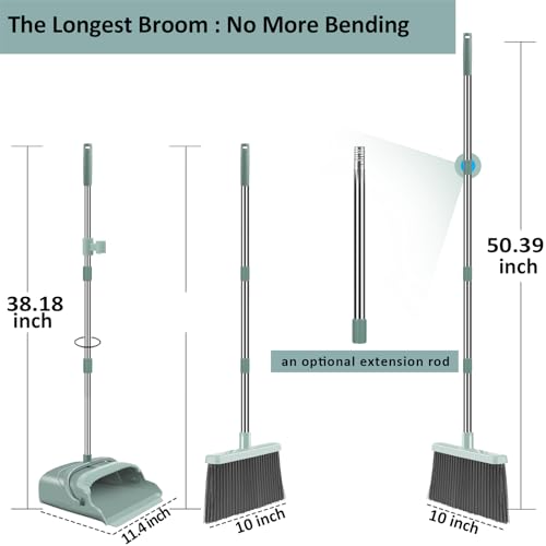 Kelamayi Enhanced Broom and Dustpan Set, Additional Massive with Lengthy Deal with, Stand-Up Design, Excellent for Indoor and Outside Use in Garages, Kitchens, Workplaces, and Lobbies (Inexperienced)