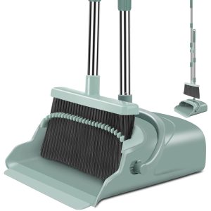 Kelamayi Enhanced Broom and Dustpan Set, Additional Massive with Lengthy Deal with, Stand-Up Design, Excellent for Indoor and Outside Use in Garages, Kitchens, Workplaces, and Lobbies (Inexperienced)