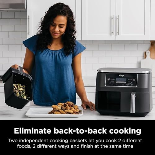 Ninja DZ201 Foodi 8-Quart 6-in-1 DualZone Air Fryer with Two Unbiased Baskets, Match Cook dinner, and Sensible End for Roasting, Broiling, Dehydrating, and Extra – Fast and Simple...